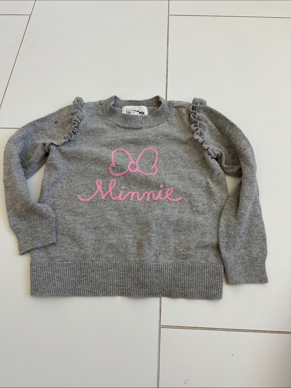 Gap Disney Minnie Embroidered Ruffle Sweater - Gray 3T